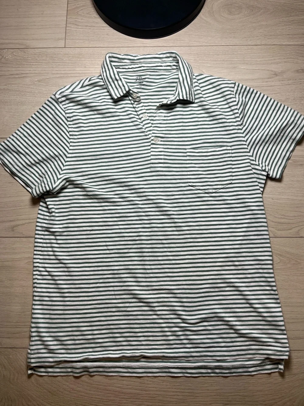 J.Crew Knit Goods Slub Cotton Yarns Men’s Size Large Sage & White Stripe Polo